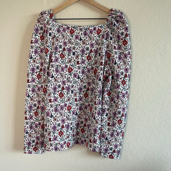 LOFT Bloom Smocked Square Neck Top Long Sleeves - Size XL - Picture 6 of 6